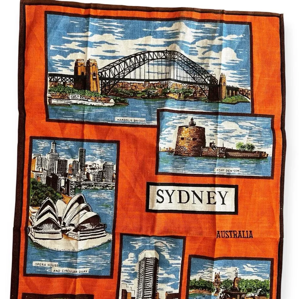 Vintage Kitchen Linen Tea Towel Sydney Australia Souvenir Historical Sites Heil